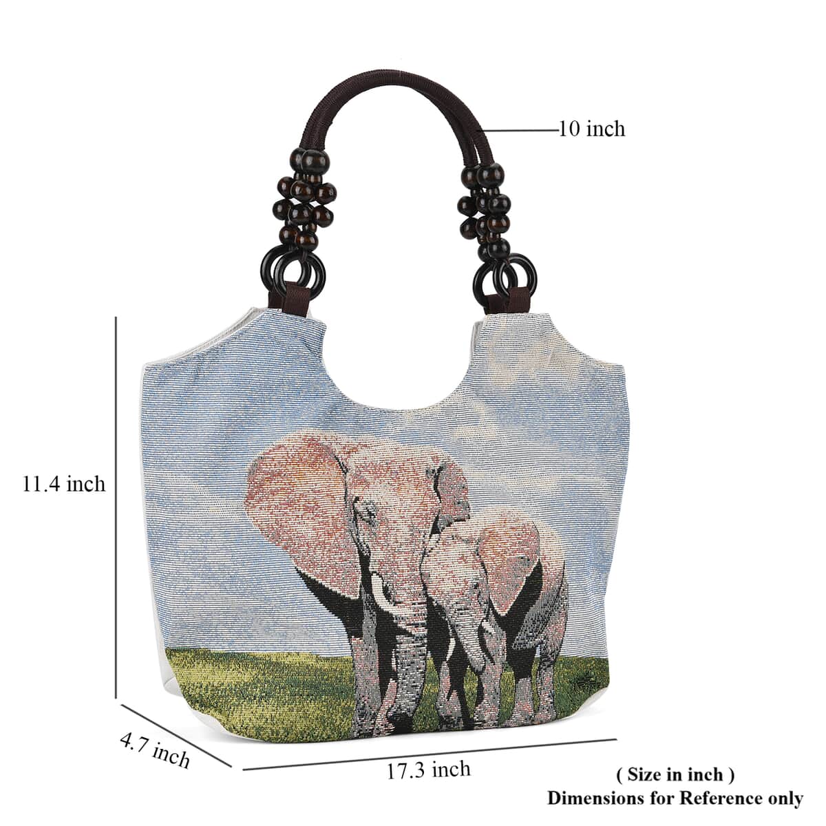 Blue Elephant Pattern 35% Polyester and 65% Cotton Tote Bag image number 6