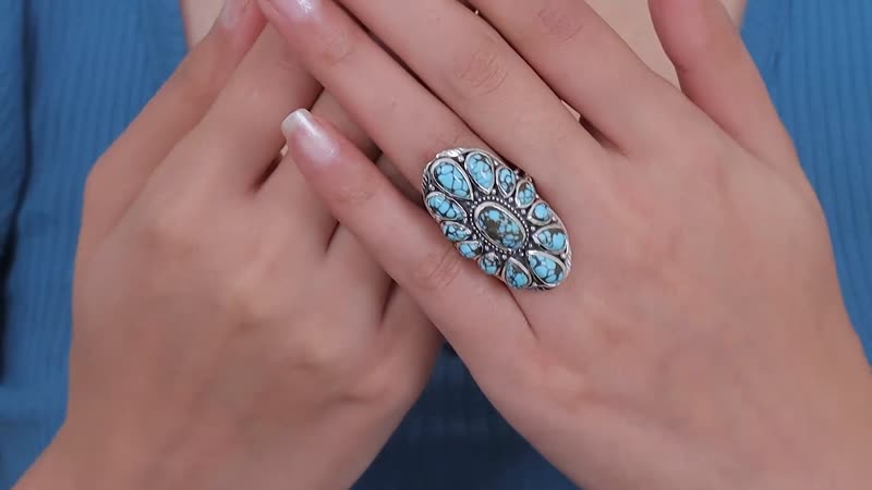 Premium Blue Moon Turquoise Ring in Black Oxidized Sterling Silver (Size 10.0) 9.75 ctw