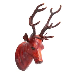 Brown Wall Hanging Leather Reindeer (7.5x6.5x11.3)