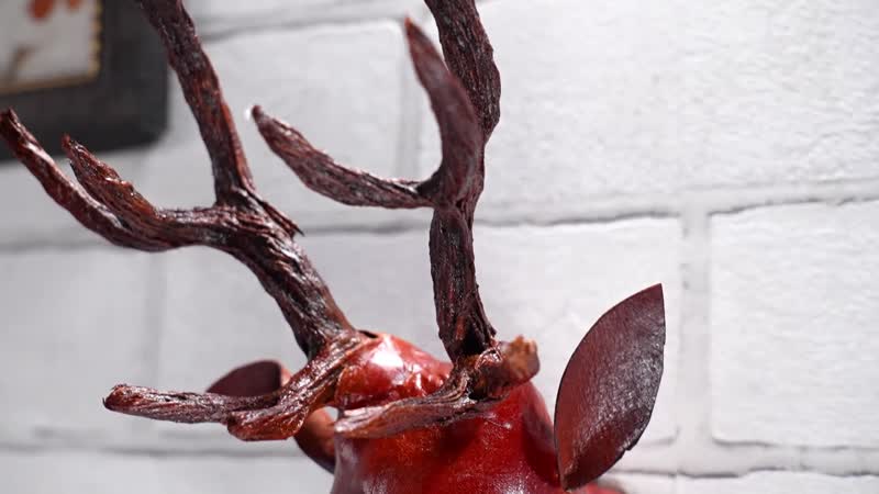 Brown Wall Hanging Leather Reindeer (7.5"x6.5"x11.3")
