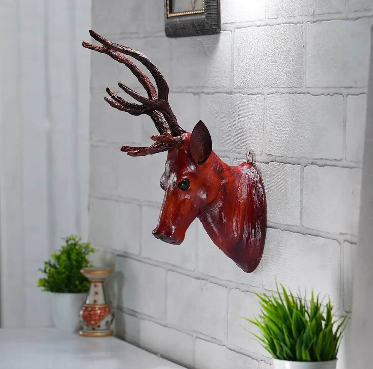 Brown Wall Hanging Leather Reindeer image number 1