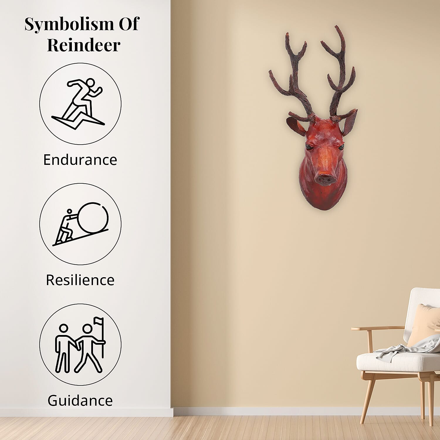 Brown Wall Hanging Leather Reindeer