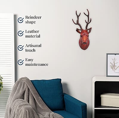 Brown Wall Hanging Leather Reindeer