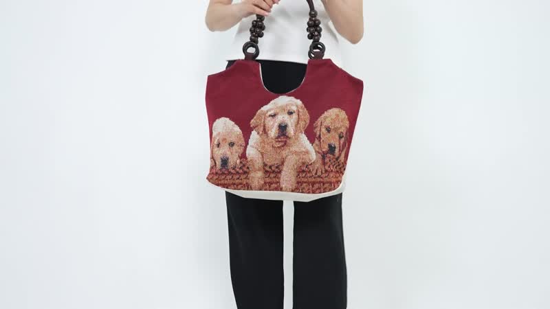 Beige Cat Pattern 35% Polyester and 65% Cotton Tote Bag (17.3"x4.7"x11.4")