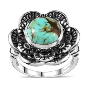 Artisan Crafted Blue Moon Turquoise Floral Ring in Sterling Silver (Size 10.0) 3.60 ctw