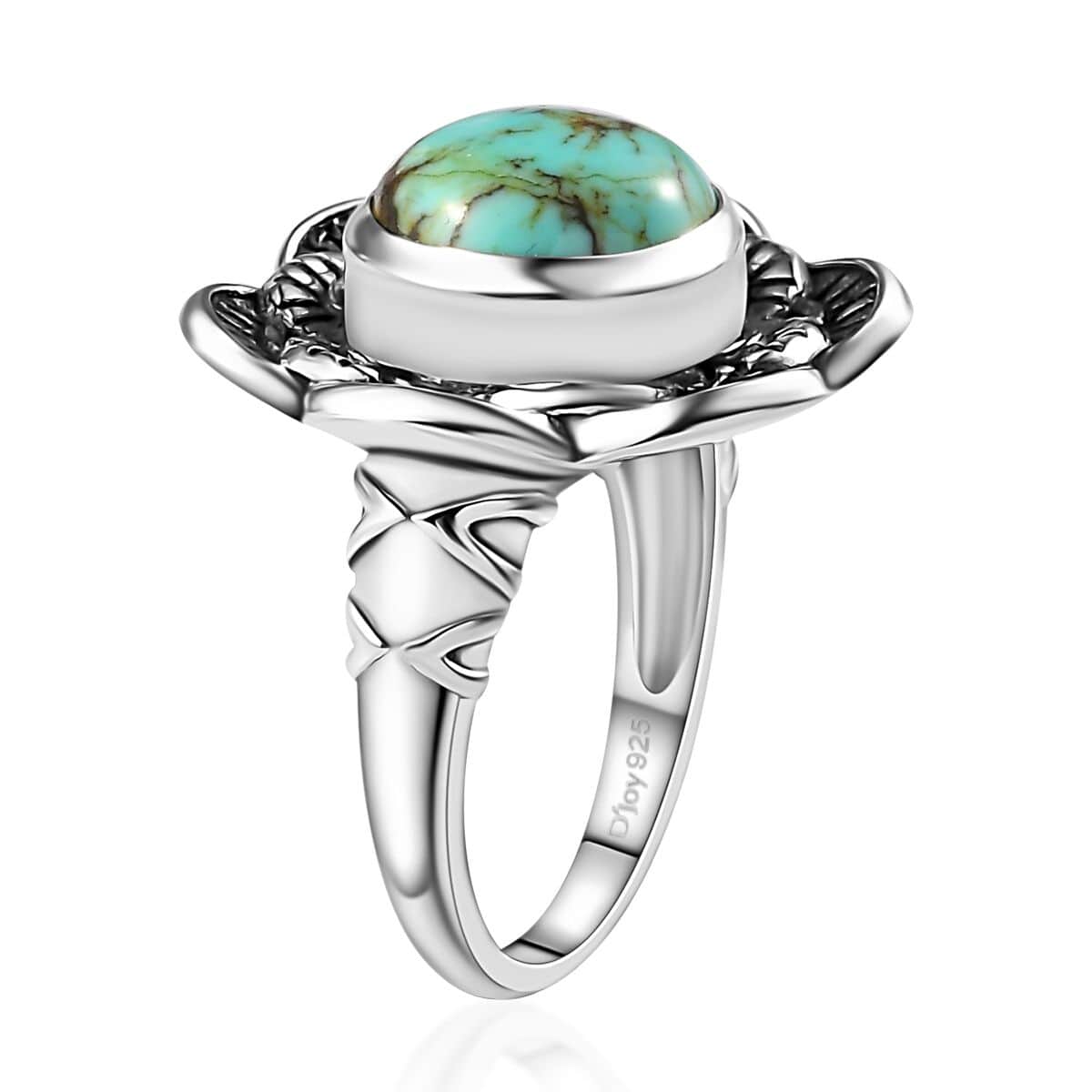 Artisan Crafted Blue Moon Turquoise Floral Ring in Sterling Silver (Size 10.0) 3.60 ctw image number 3