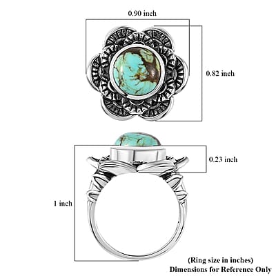 Artisan Crafted Blue Moon Turquoise Floral Ring in Sterling Silver (Size 10.0) 3.60 ctw