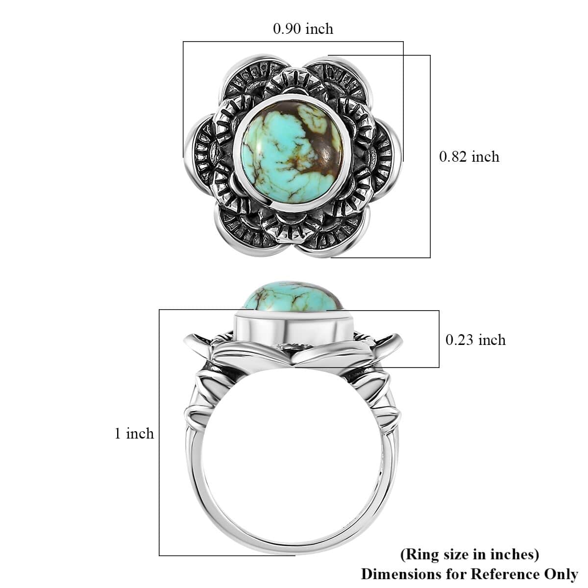 Artisan Crafted Blue Moon Turquoise Floral Ring in Sterling Silver (Size 10.0) 3.60 ctw image number 5