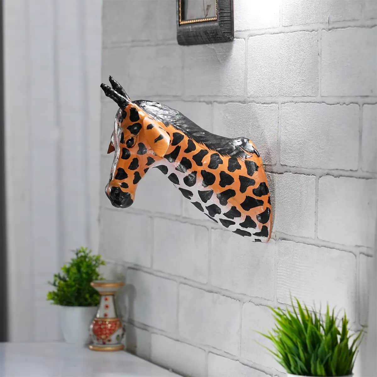 Yellow and Black Wall Hanging Leather Giraffe image number 1