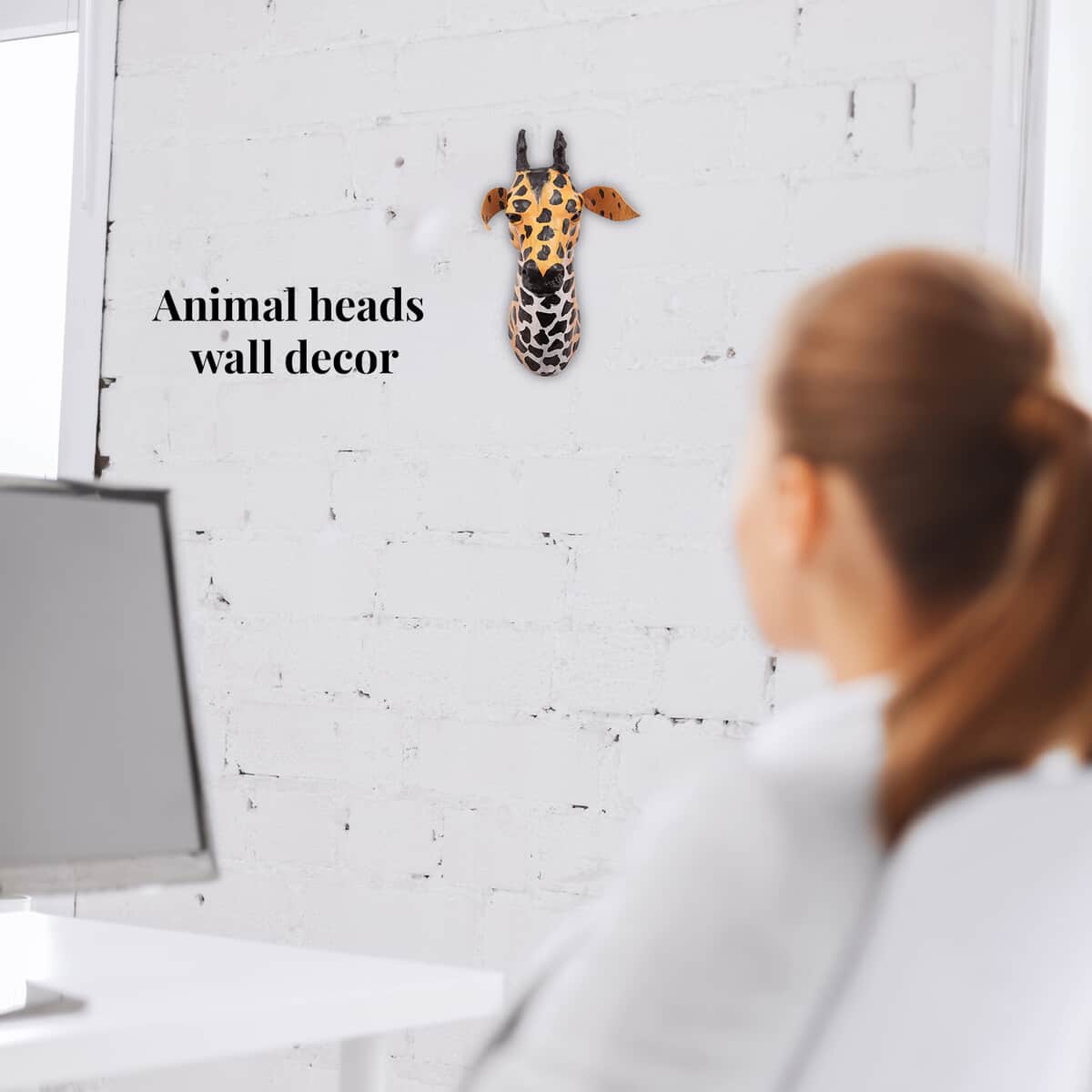 Yellow and Black Wall Hanging Leather Giraffe image number 2