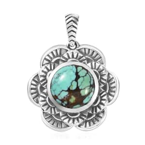 Artisan Crafted Blue Moon Turquoise Floral Pendant in Sterling Silver 3.90 ctw