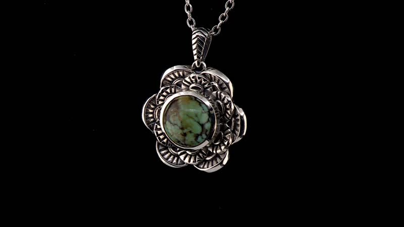 Artisan Crafted Blue Moon Turquoise Floral Pendant without Chain in Sterling Silver 3.90 ctw