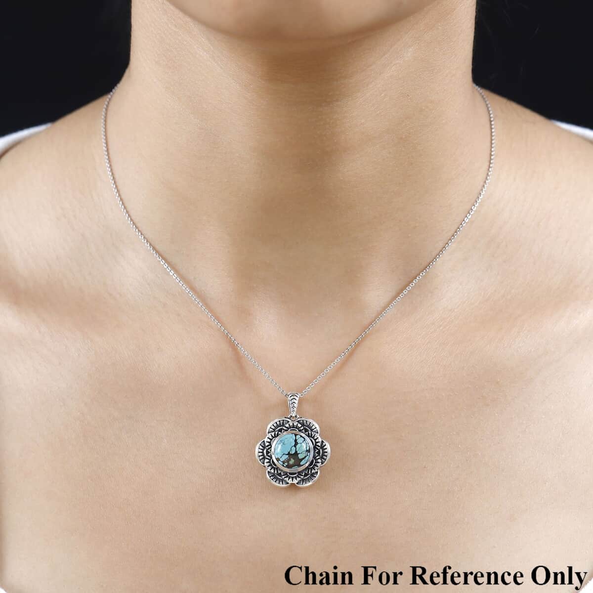Artisan Crafted Blue Moon Turquoise Floral Pendant in Sterling Silver 3.90 ctw image number 2