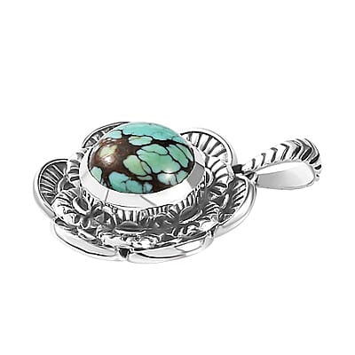 Artisan Crafted Blue Moon Turquoise Floral Pendant without Chain in Sterling Silver 3.90 ctw