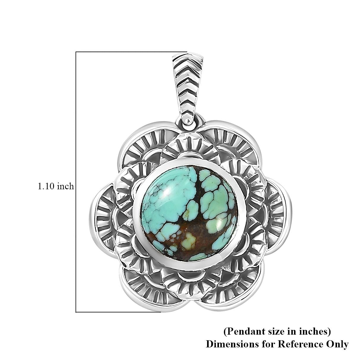 Artisan Crafted Blue Moon Turquoise Floral Pendant without Chain in Sterling Silver 3.90 ctw