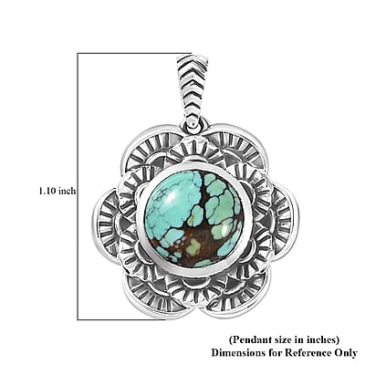 Artisan Crafted Blue Moon Turquoise Floral Pendant without Chain in Sterling Silver 3.90 ctw