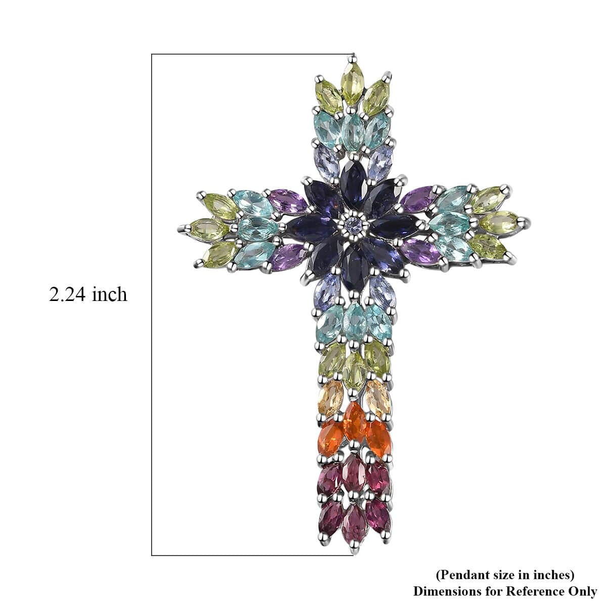 Multi Gemstone Cross Pendant in Platinum Over Sterling Silver 8.10 ctw image number 5