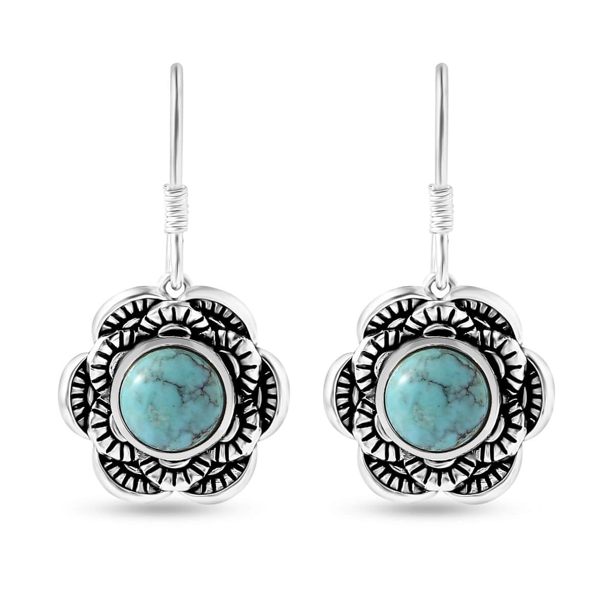 Artisan Crafted Blue Moon Turquoise Floral Earrings in Sterling Silver 4.00 ctw image number 0