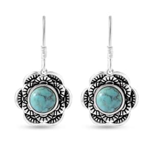 Artisan Crafted Blue Moon Turquoise Floral Earrings in Sterling Silver 4.00 ctw