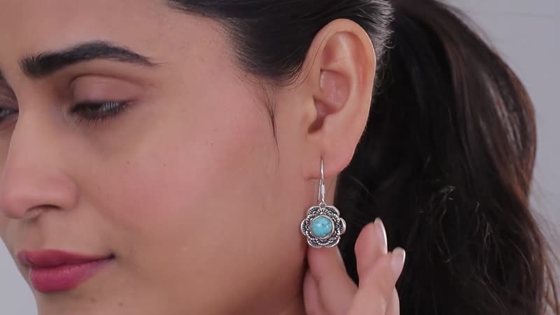 Artisan Crafted Blue Moon Turquoise Floral Earrings in Sterling Silver 4.00 ctw