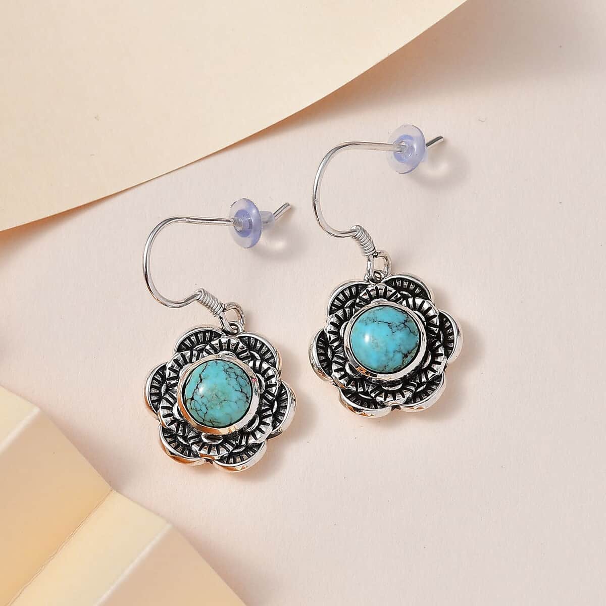 Artisan Crafted Blue Moon Turquoise Floral Earrings in Sterling Silver 4.00 ctw image number 1