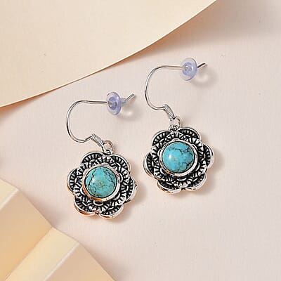 Artisan Crafted Blue Moon Turquoise Floral Earrings in Sterling Silver 4.00 ctw