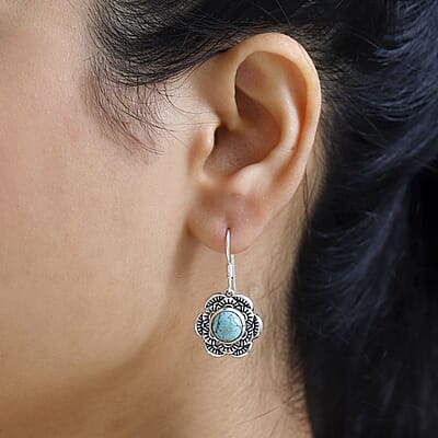 Artisan Crafted Blue Moon Turquoise Floral Earrings in Sterling Silver 4.00 ctw