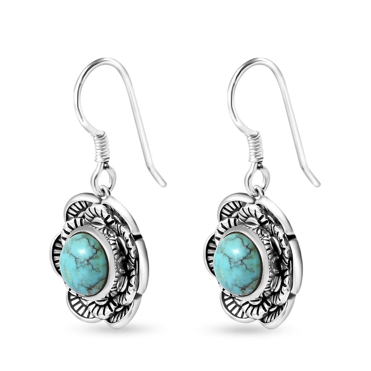 Artisan Crafted Blue Moon Turquoise Floral Earrings in Sterling Silver 4.00 ctw image number 3