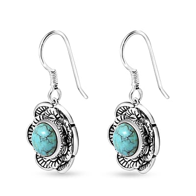 Artisan Crafted Blue Moon Turquoise Floral Earrings in Sterling Silver 4.00 ctw