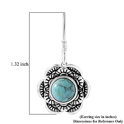 Artisan Crafted Blue Moon Turquoise Floral Earrings in Sterling Silver 4.00 ctw