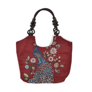 Red Peacock Pattern 35% Polyester and 65% Cotton Tote Bag