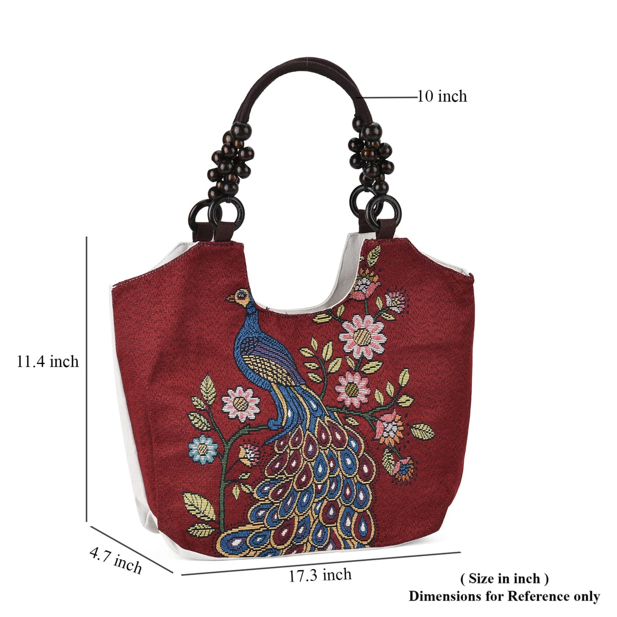 Red Peacock Pattern 35% Polyester and 65% Cotton Tote Bag image number 6