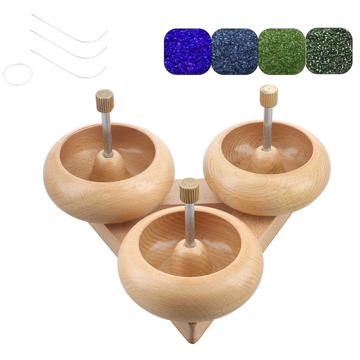 Wooden Bead Spinner with Triangular Base - 3 Revolving Spinner with Bearing, 3 Needle, 3 MTR Thread and Accessory (Patented) image number 0