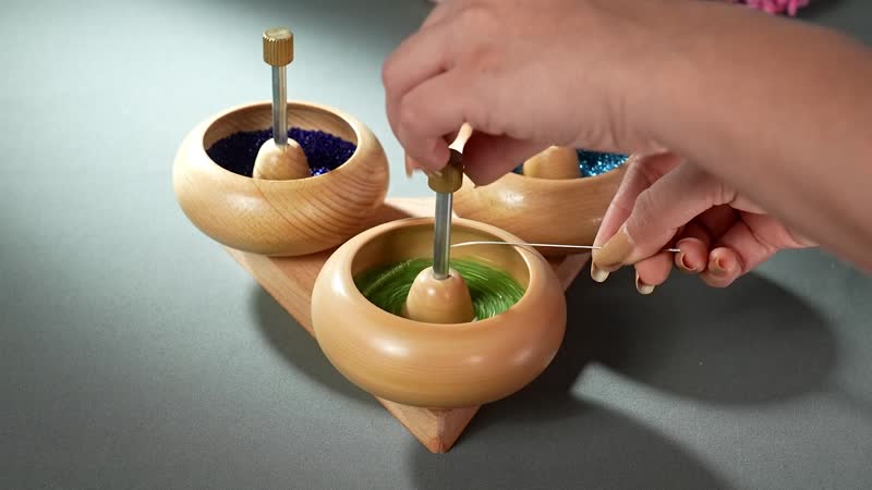 Wooden Bead Spinner with Triangular Base - 3 Revolving Spinner with Bearing, 3 Needle, 3 MTR Thread and Accessory (Patented)