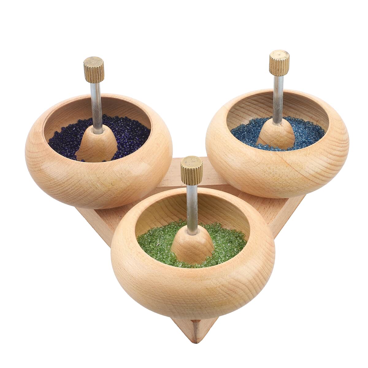 Wooden Bead Spinner with Triangular Base - 3 Revolving Spinner with Bearing, 3 Needle, 3 MTR Thread and Accessory (Patented) image number 2