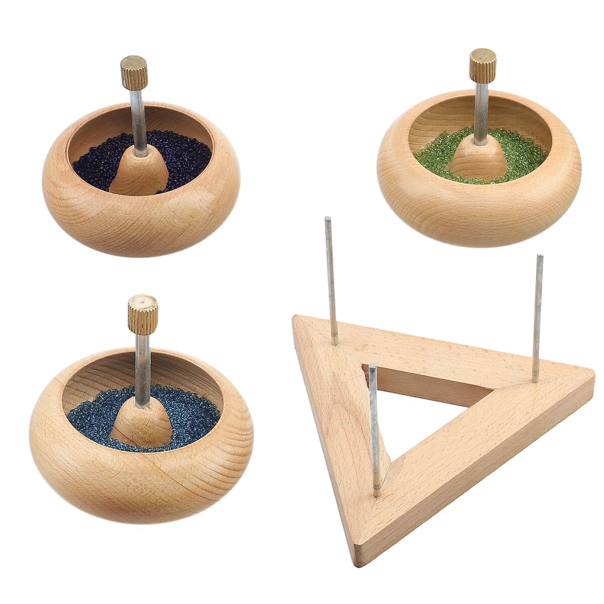 Wooden Bead Spinner with Triangular Base - 3 Revolving Spinner with Bearing, 3 Needle, 3 MTR Thread and Accessory (Patented) image number 3