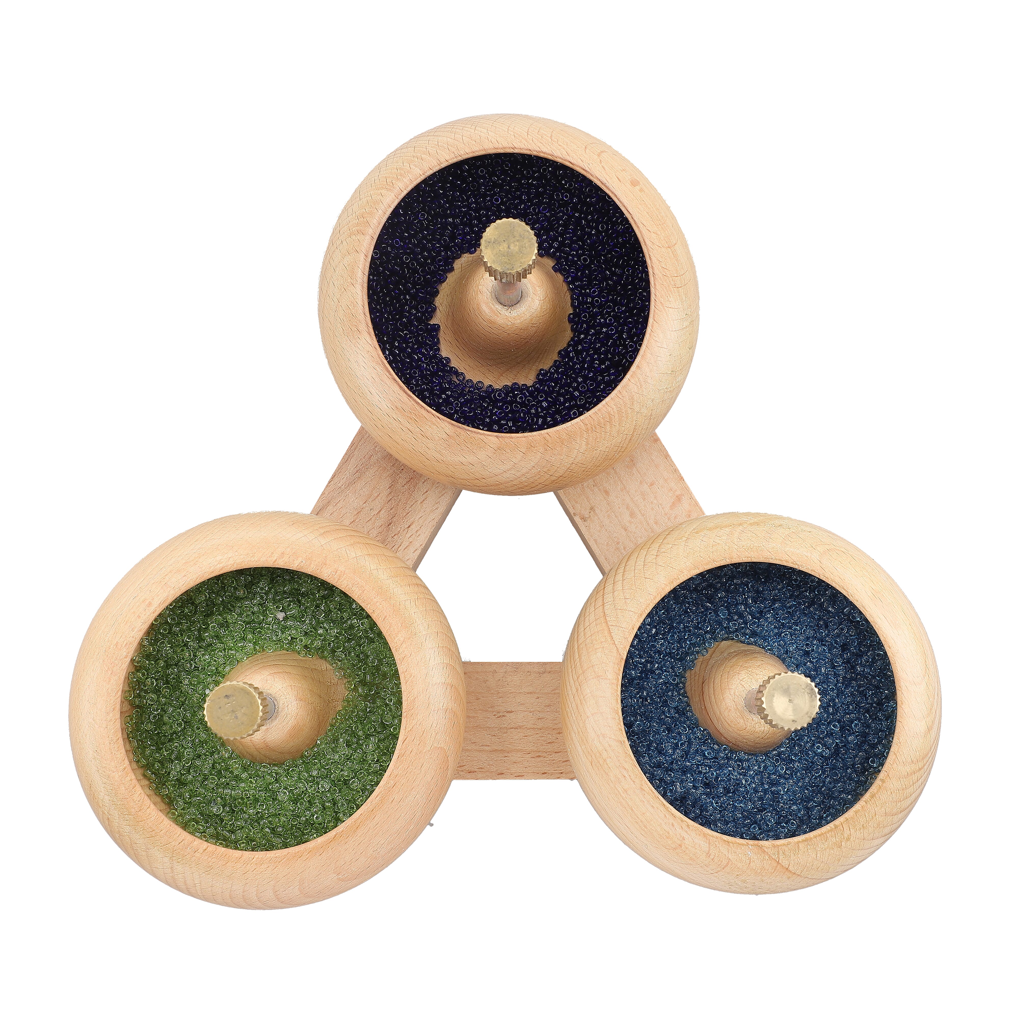 Wooden Bead Spinner with Triangular Base - 3 Revolving Spinner with Bearing, 3 Needle, 3 MTR Thread and Accessory (Patented)