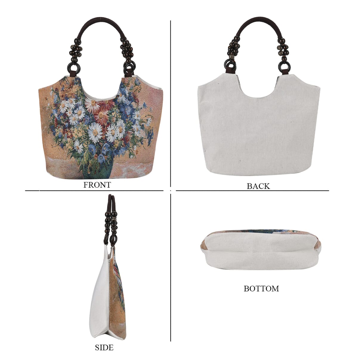 Multi Floral Pattern 35% Polyester and 65% Cotton Tote Bag image number 3
