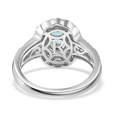 Certified & Appraised Rhapsody 950 Platinum AAAA Paraiba Tourmaline and E-F VS Diamond Double Halo Ring (Size 10.0) 9.20 Grams 2.00 ctw