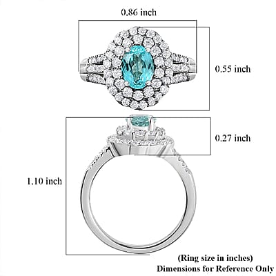 Certified & Appraised Rhapsody 950 Platinum AAAA Paraiba Tourmaline and E-F VS Diamond Double Halo Ring (Size 10.0) 9.20 Grams 2.00 ctw