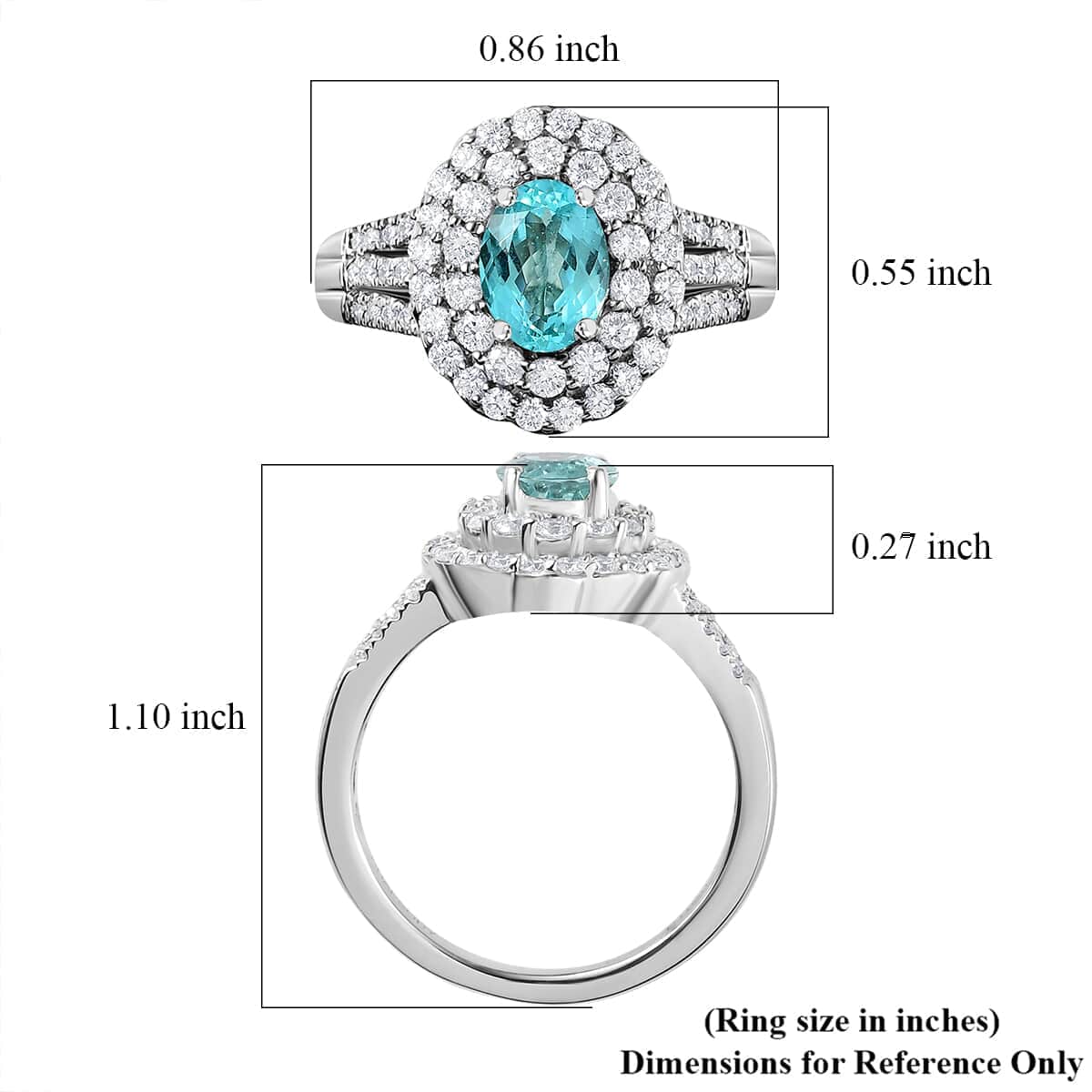 Certified & Appraised Rhapsody 950 Platinum AAAA Paraiba Tourmaline and E-F VS Diamond Double Halo Ring (Size 10.0) 9.20 Grams 2.00 ctw image number 5