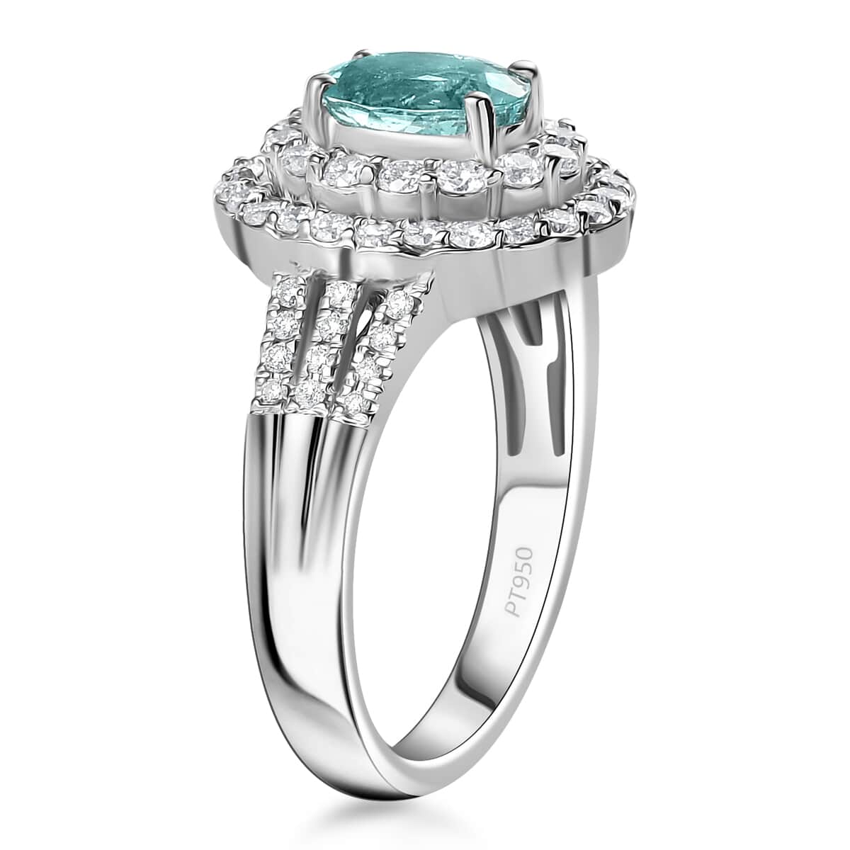 Certified & Appraised Rhapsody 950 Platinum AAAA Paraiba Tourmaline and E-F VS Diamond Double Halo Ring (Size 6.0) 9.20 Grams 2.00 ctw image number 3