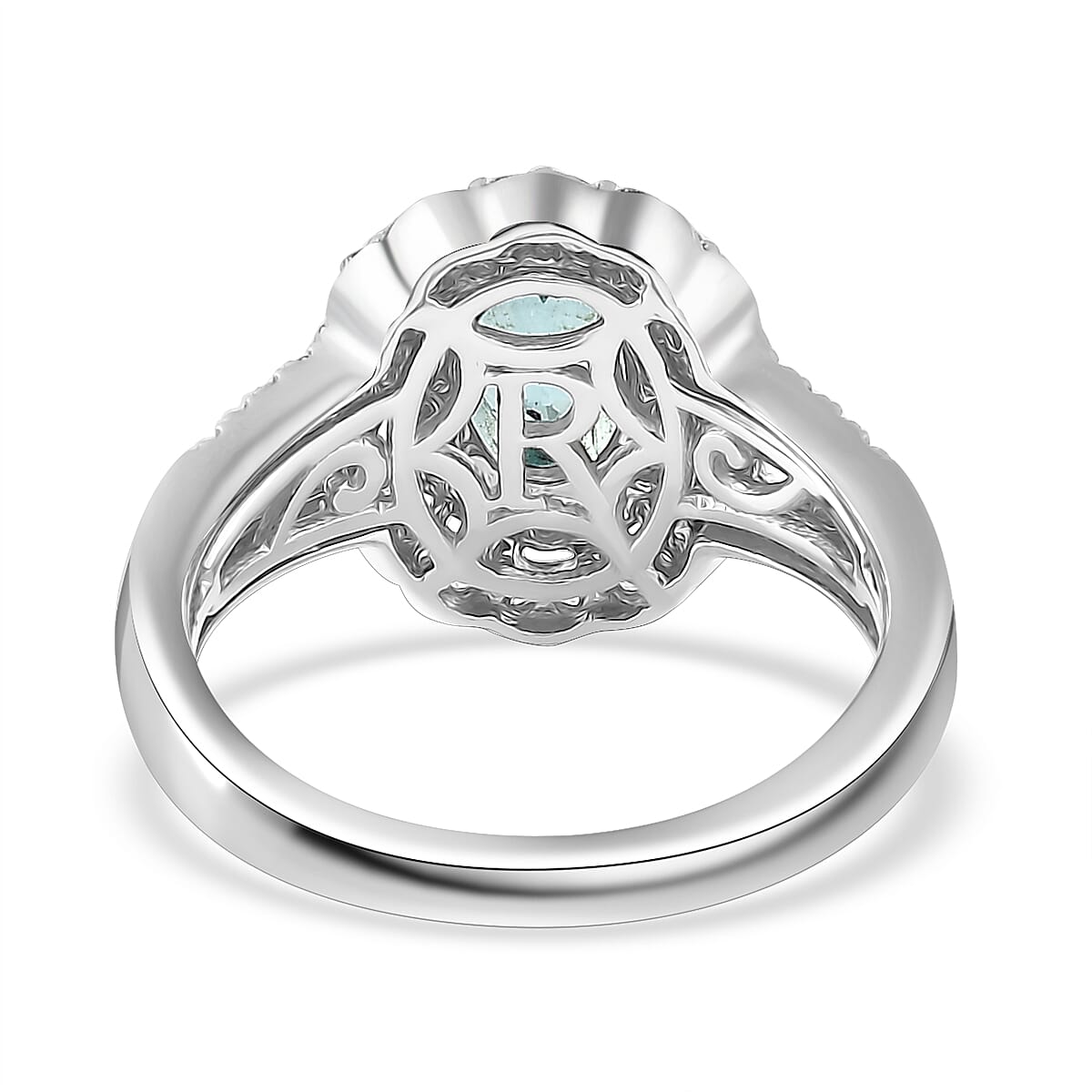 Certified & Appraised Rhapsody 950 Platinum AAAA Paraiba Tourmaline and E-F VS Diamond Double Halo Ring (Size 9.0) 9.20 Grams 2.00 ctw image number 4