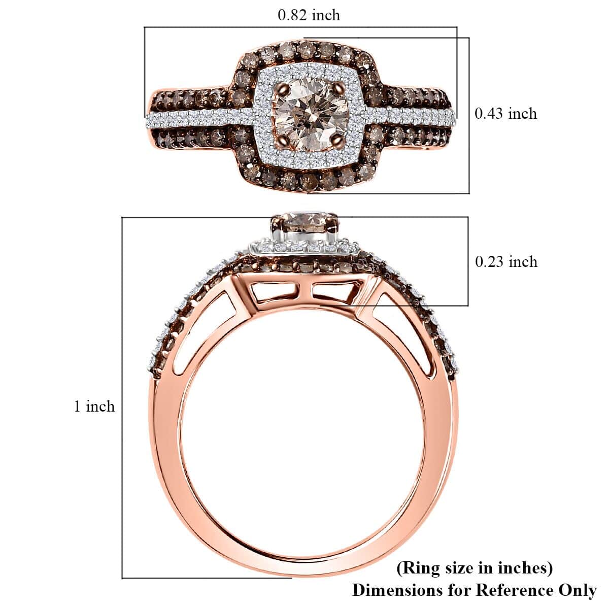 Natural Champagne and White Diamond Ring in Vermeil Rose Gold Over Sterling Silver (Size 10.0) 1.00 ctw image number 5