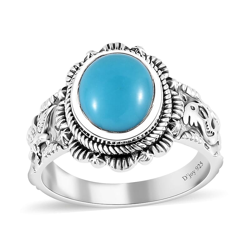 Artisan Crafted Premium Sleeping Beauty Turquoise Eagle and Kokopelli Ring in Sterling Silver (Size 10.0) 2.60 ctw