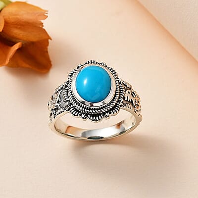 Artisan Crafted Premium Sleeping Beauty Turquoise Eagle and Kokopelli Ring in Sterling Silver (Size 10.0) 2.60 ctw