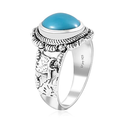 Artisan Crafted Premium Sleeping Beauty Turquoise Eagle and Kokopelli Ring in Sterling Silver (Size 10.0) 2.60 ctw