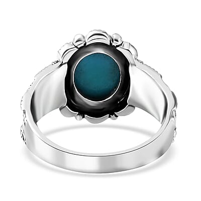 Artisan Crafted Premium Sleeping Beauty Turquoise Eagle and Kokopelli Ring in Sterling Silver (Size 10.0) 2.60 ctw