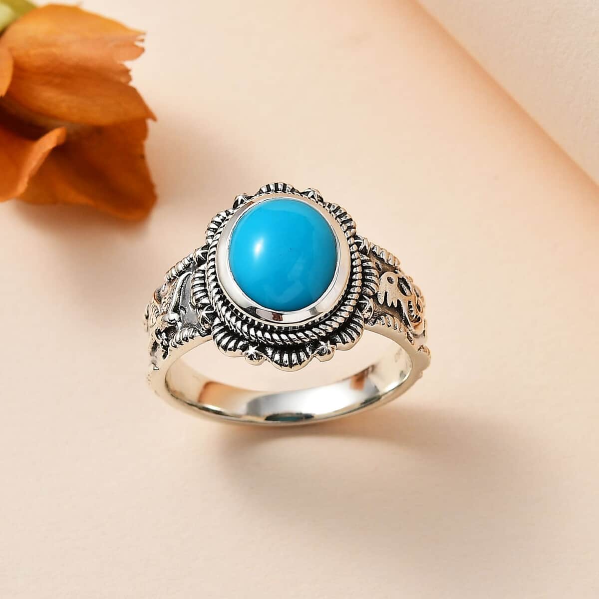 Artisan Crafted Premium Sleeping Beauty Turquoise Eagle and Kokopelli Ring in Sterling Silver (Size 6.0) 2.60 ctw image number 1