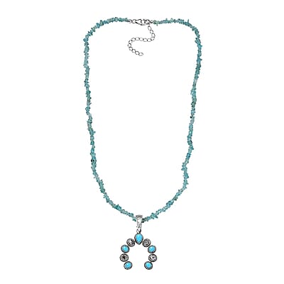 Premium Sleeping Beauty Turquoise and White Buffalo Squash Blossom Pendant with Apatite Chips Necklace 18-20 Inches in Sterling Silver 23.50 ctw